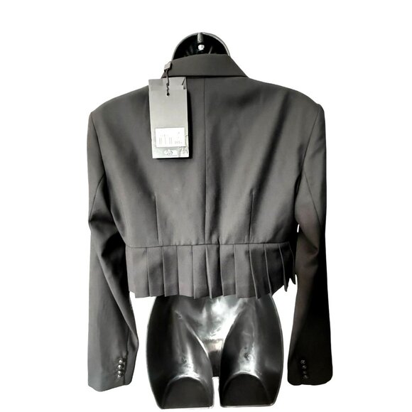 NWT The Kooples Womens Black Cropped Double-Breasted Pleated Blazer EU 38/US 6 - Picture 8 of 14